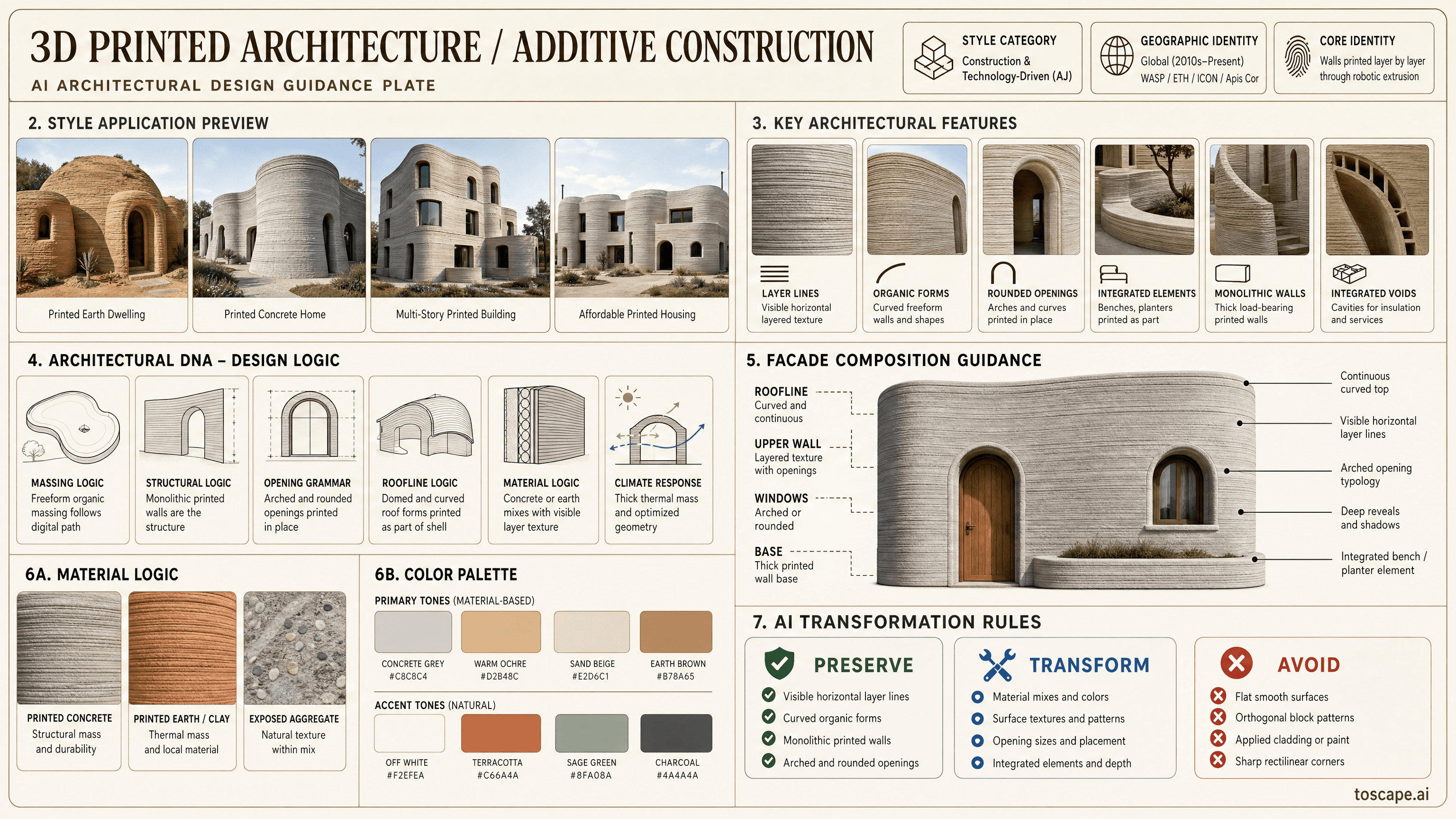 3D PRINTED ARCHITECTURE / ADDITIVE CONSTRUCTION hero plate - Global (WASP/Italy, Apis Cor/Russia-USA, ETH Zurich, ICON/Texas, 2010s-present); Core...