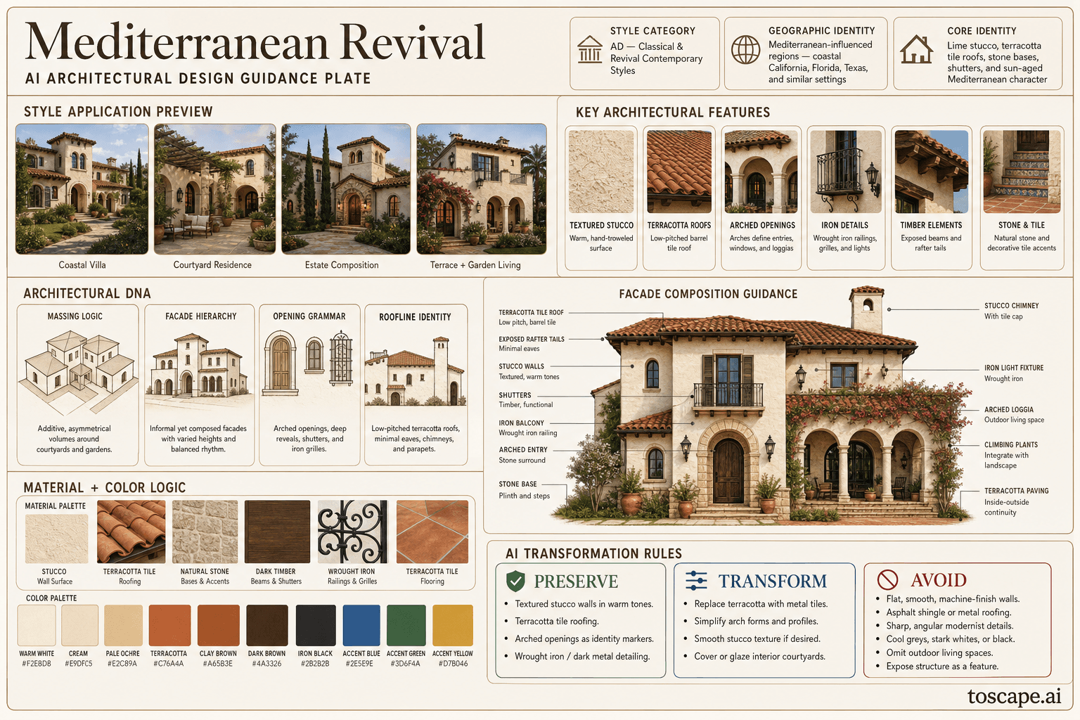 Mediterranean Revival hero plate - Mediterranean-influenced regions - coastal California, Florida, Texas, and similar...