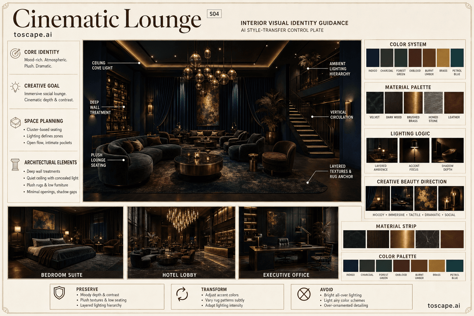 Cinematic Lounge interior style hero plate