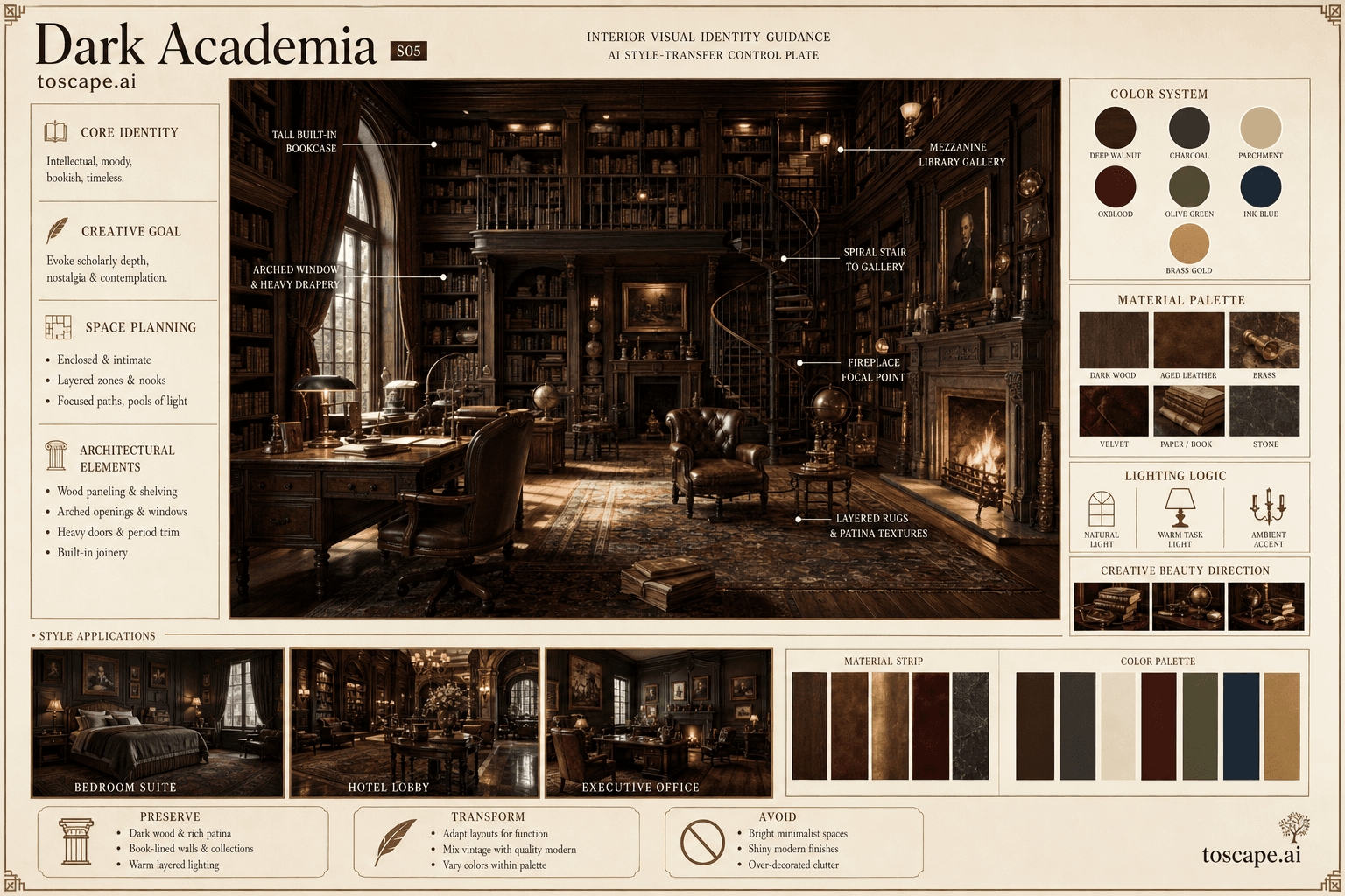 Dark Academia interior style hero plate