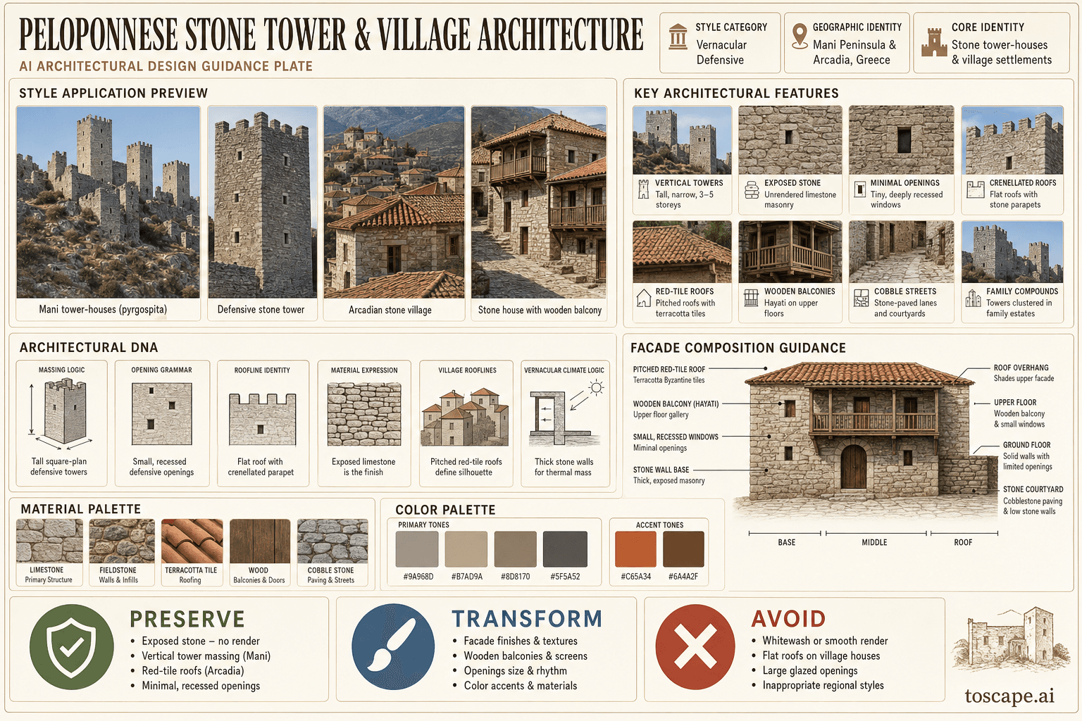 Peloponnese Stone Tower & Village hero plate — Greece