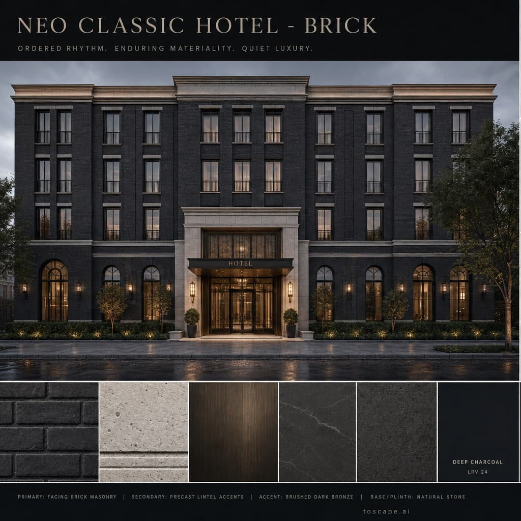 Neo Classic Hotel — Brick exterior moodboard card