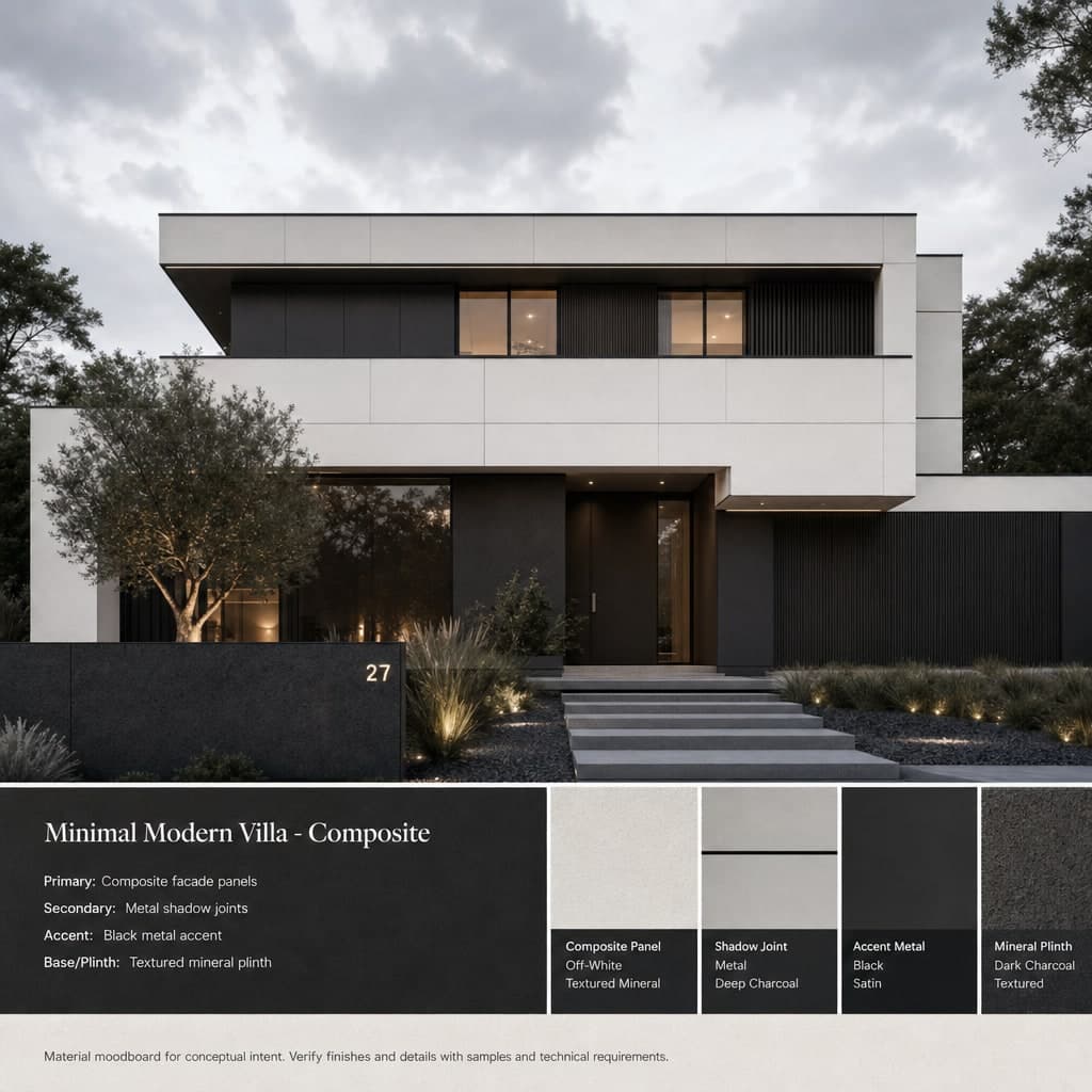 Minimal Modern Villa — Composite exterior moodboard card