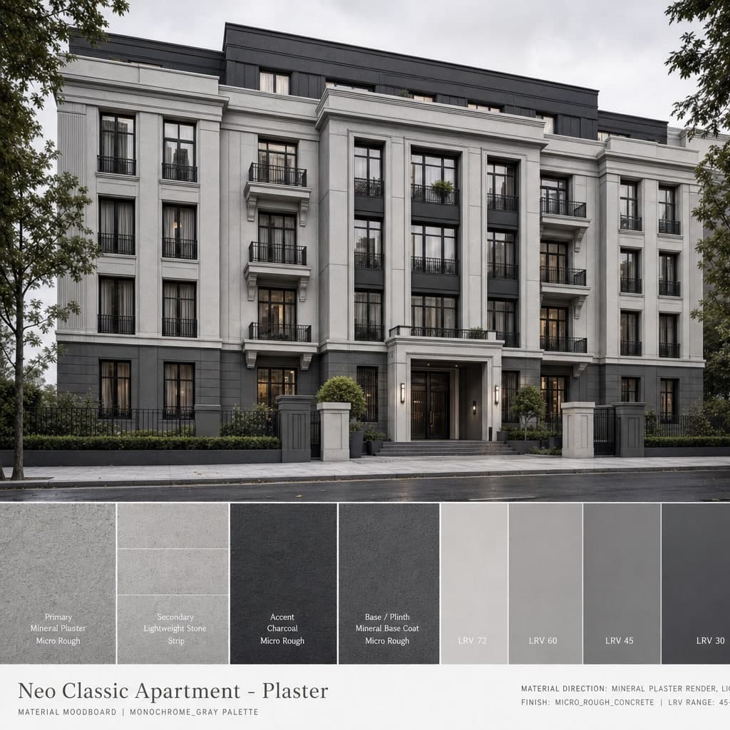 Neo Classic Apartment — Plaster exterior moodboard card