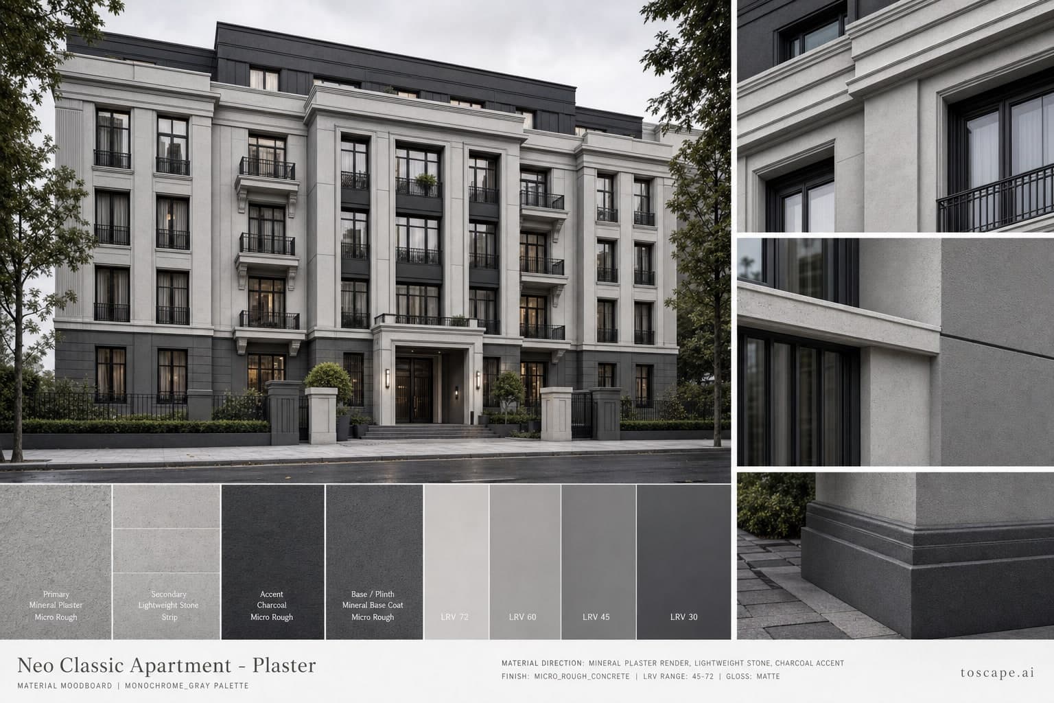 Neo Classic Apartment — Plaster exterior moodboard plate