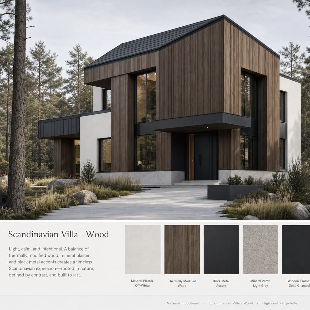 Scandinavian Villa — Wood exterior moodboard card