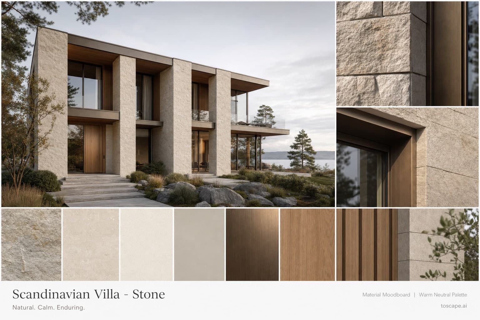 Scandinavian Villa — Stone exterior moodboard plate