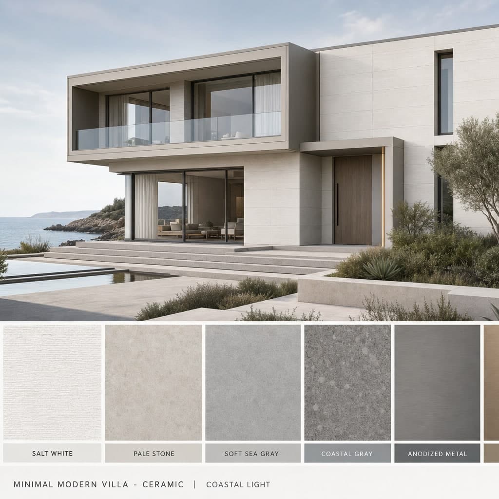 Minimal Modern Villa — Ceramic exterior moodboard card