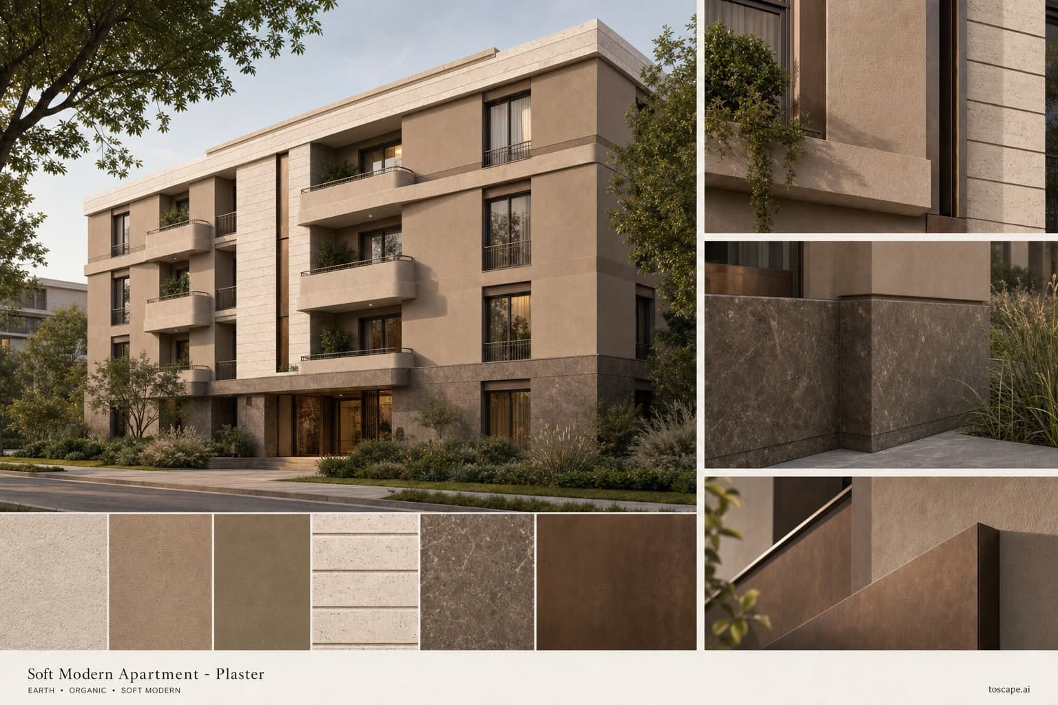 Soft Modern Apartment — Plaster exterior moodboard plate