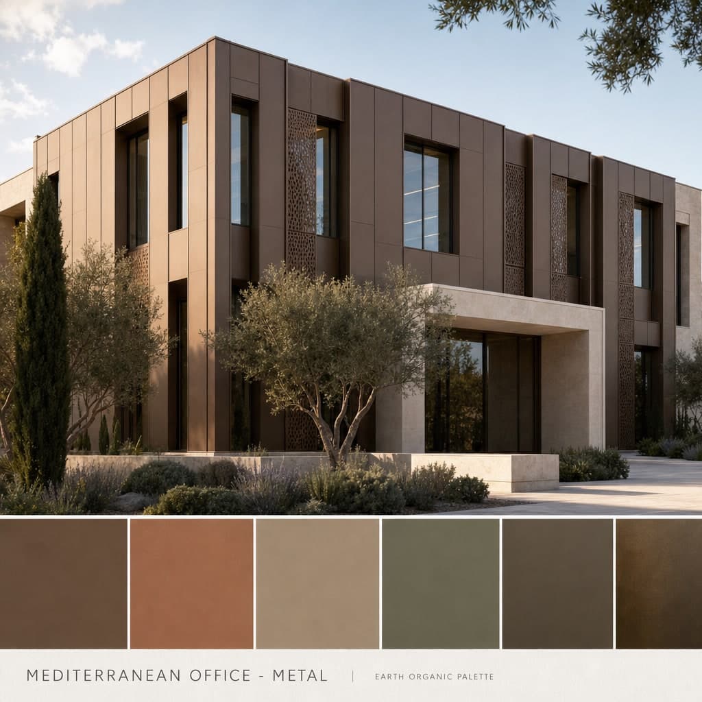 Mediterranean Office — Metal exterior moodboard card