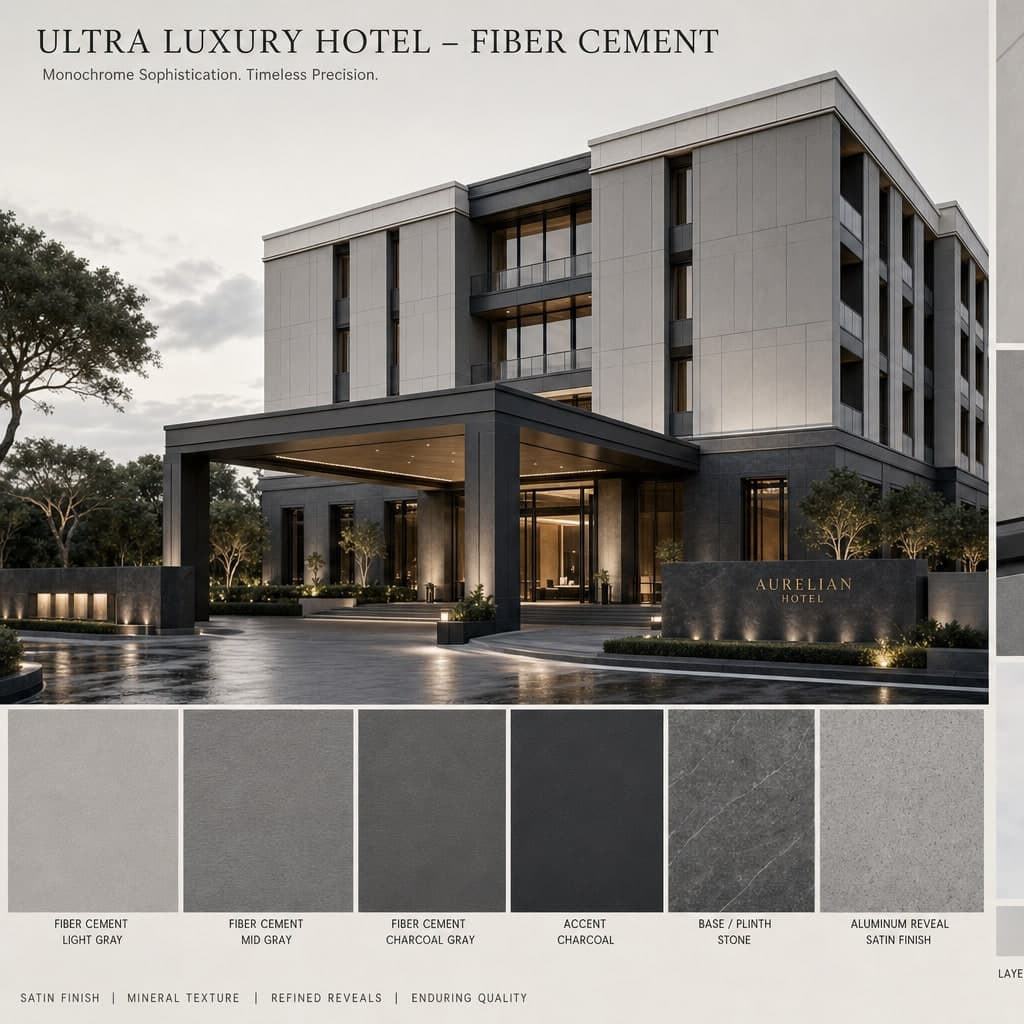 Ultra Luxury Hotel — Fiber Cement exterior moodboard card