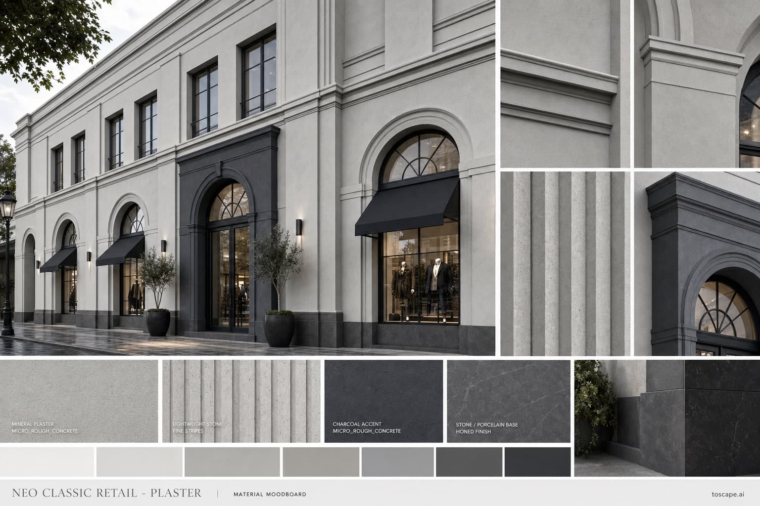 Neo Classic Retail — Plaster exterior moodboard plate