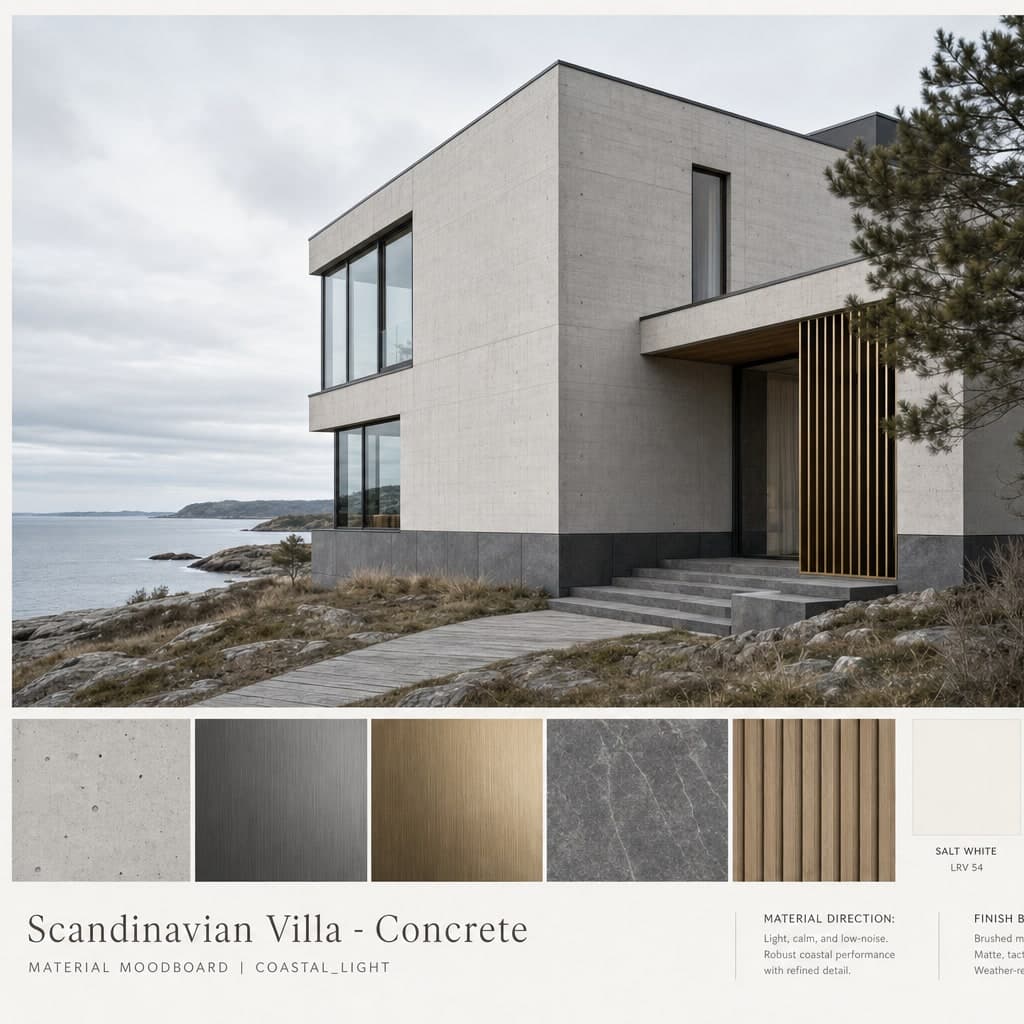 Scandinavian Villa — Concrete exterior moodboard card