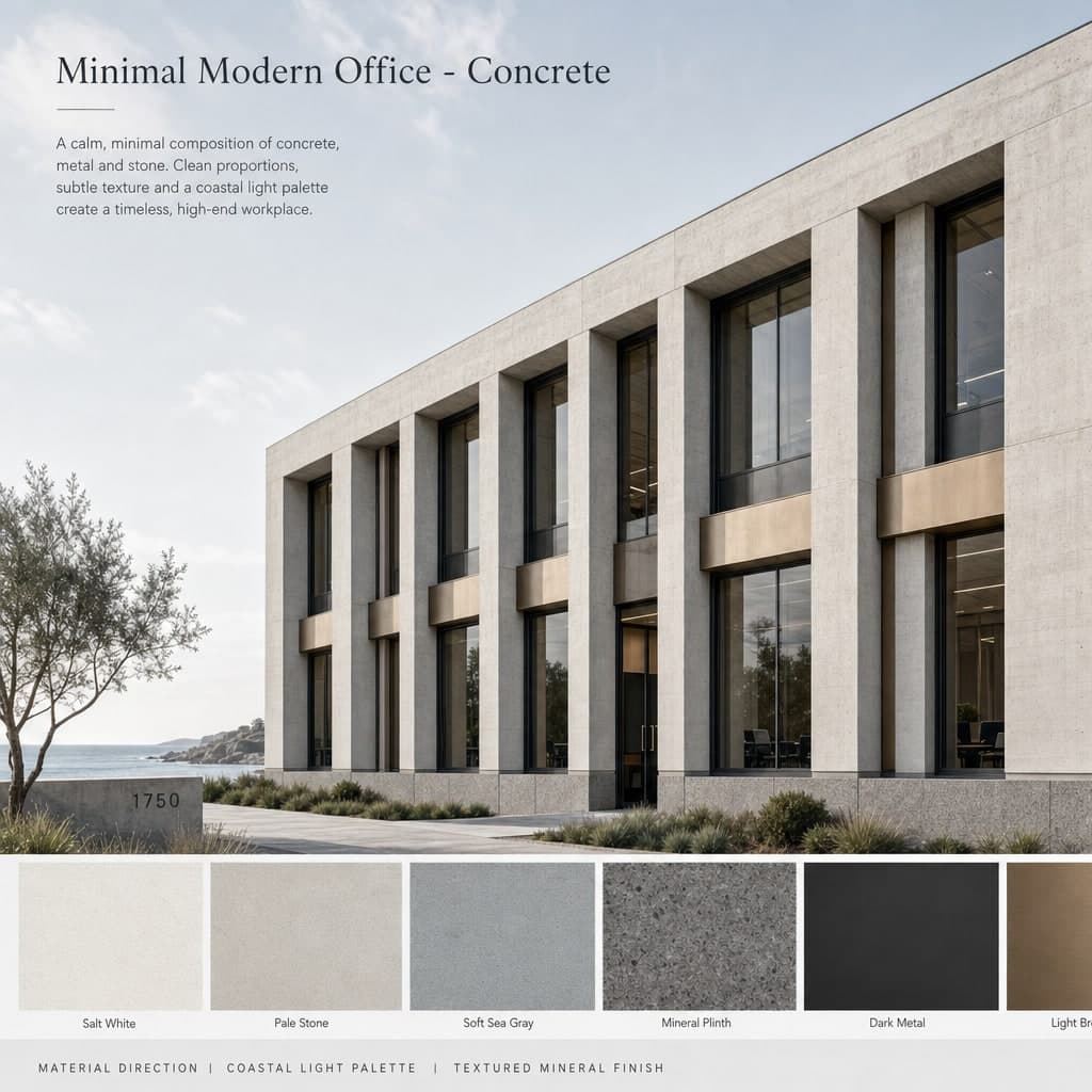 Minimal Modern Office — Concrete exterior moodboard card