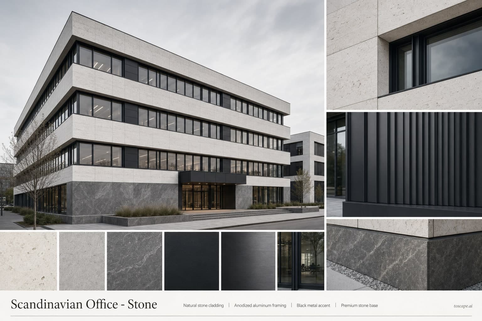 Scandinavian Office — Stone exterior moodboard plate