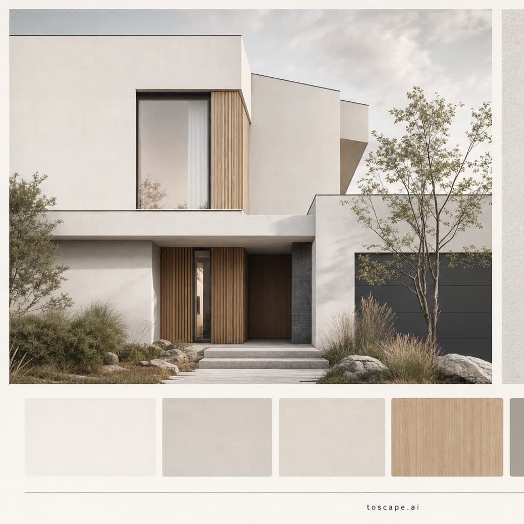 Nordic Warm Timber Facade exterior moodboard card