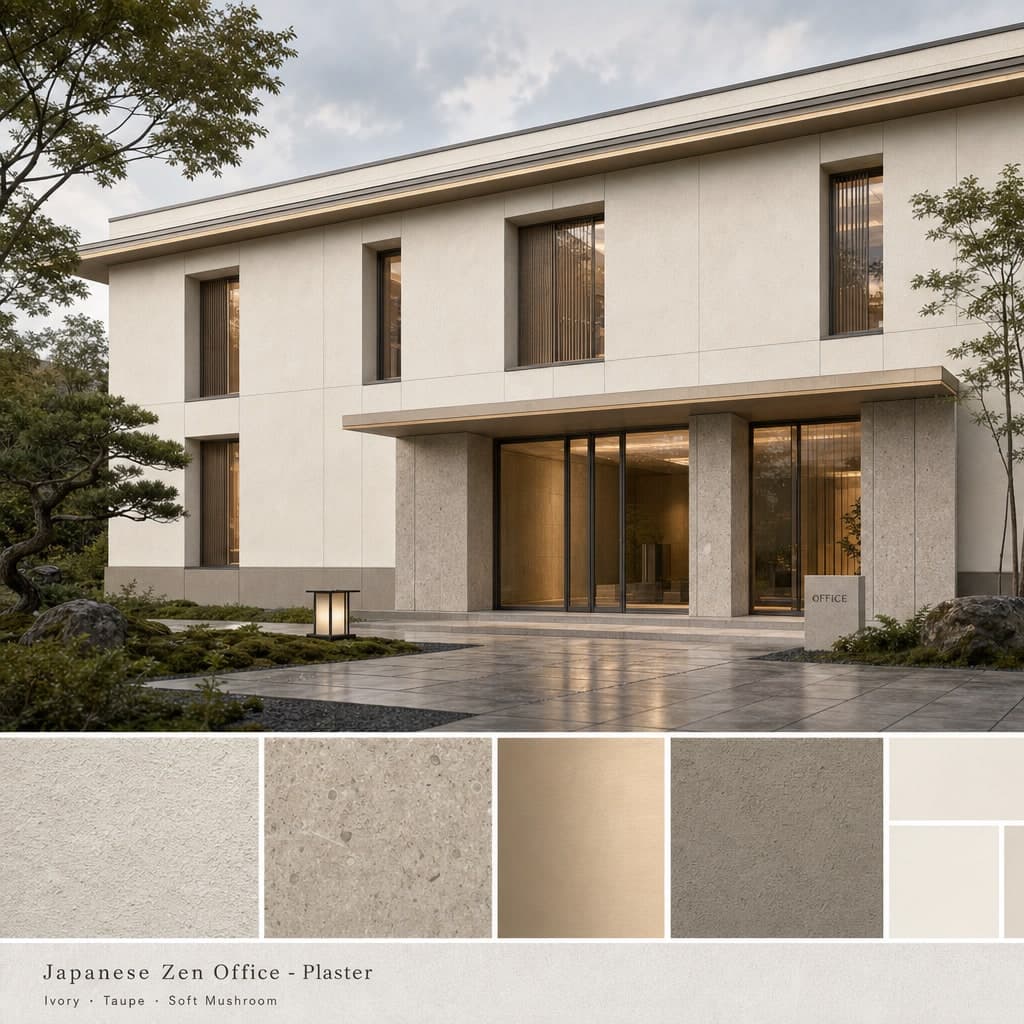 Japanese Zen Office — Plaster exterior moodboard card