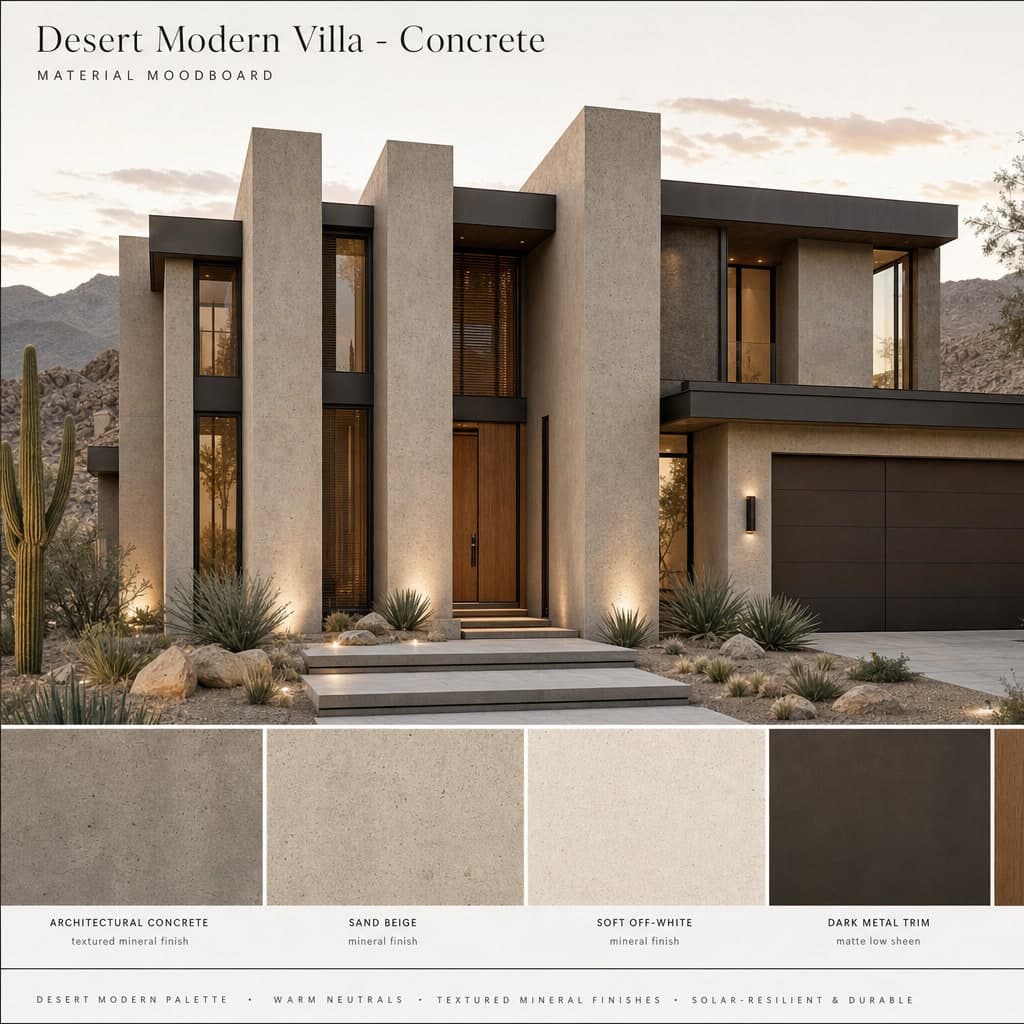 Desert Modern Villa — Concrete exterior moodboard card