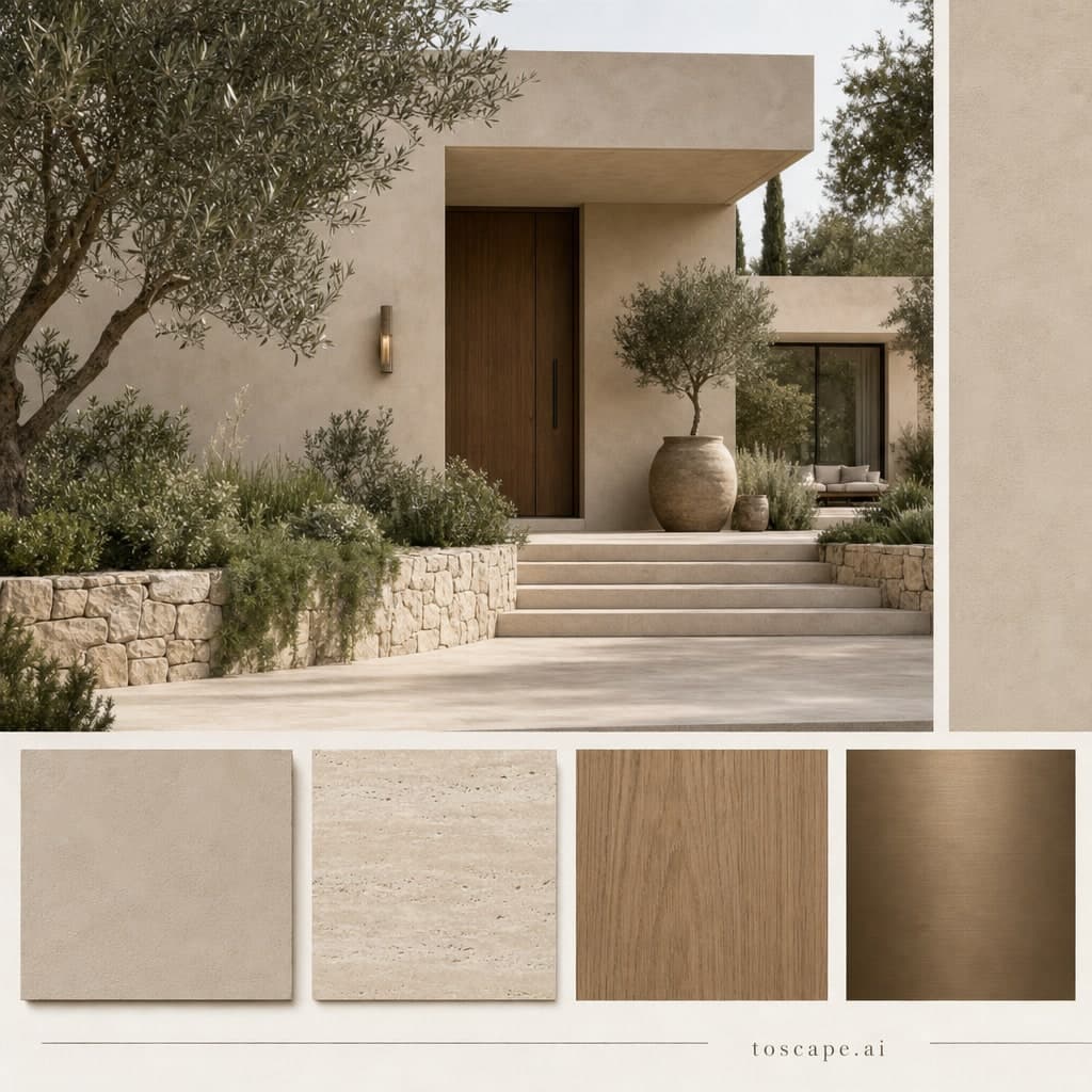 Quiet Earth Courtyard Villa exterior moodboard card