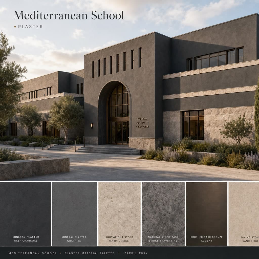 Mediterranean School — Plaster exterior moodboard card