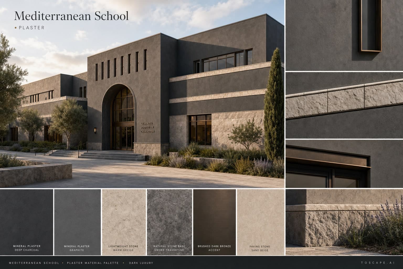 Mediterranean School — Plaster exterior moodboard plate