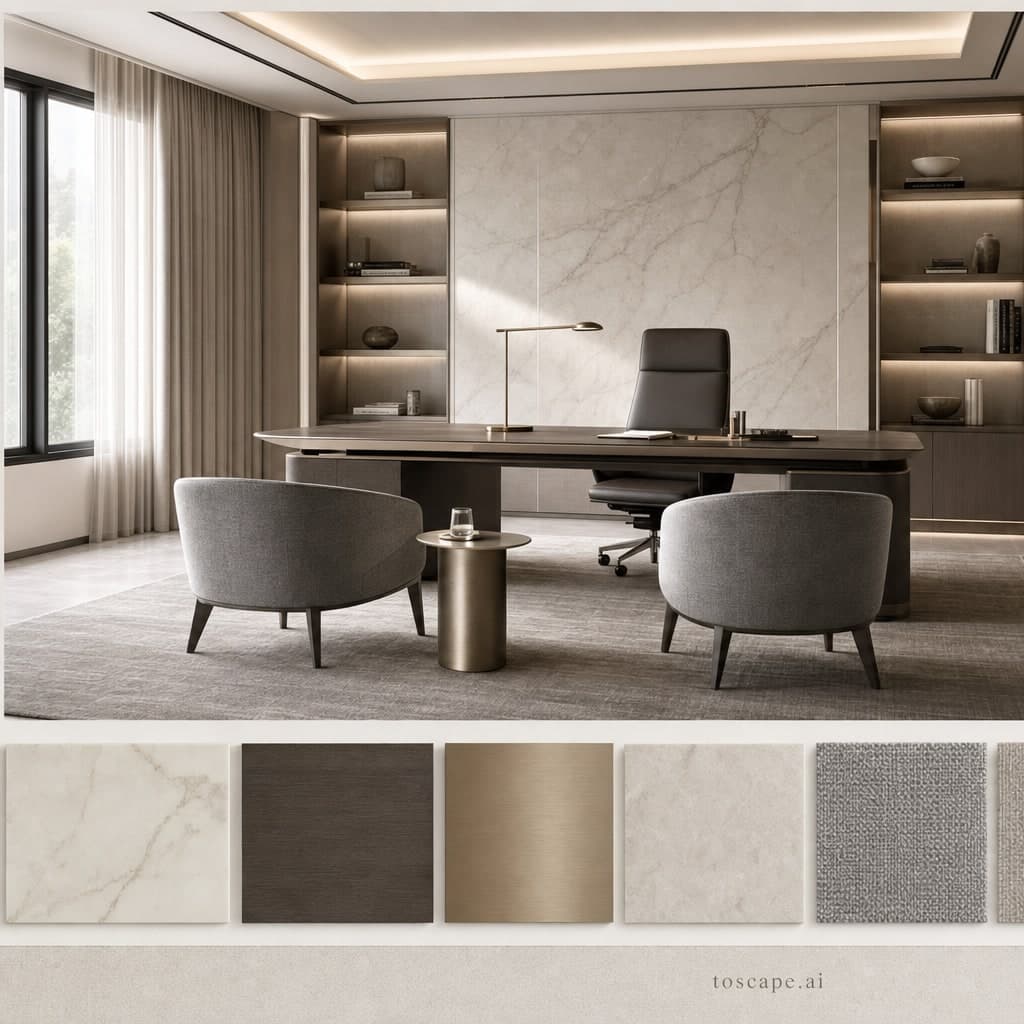 Modern Light Luxury Office — Matte interior moodboard card