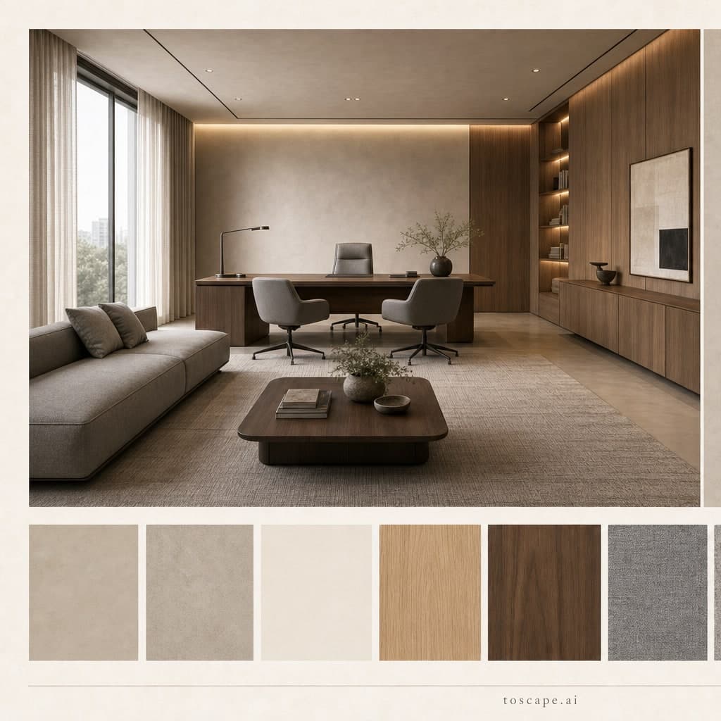Modern Warm Neutral Office — Matte interior moodboard card