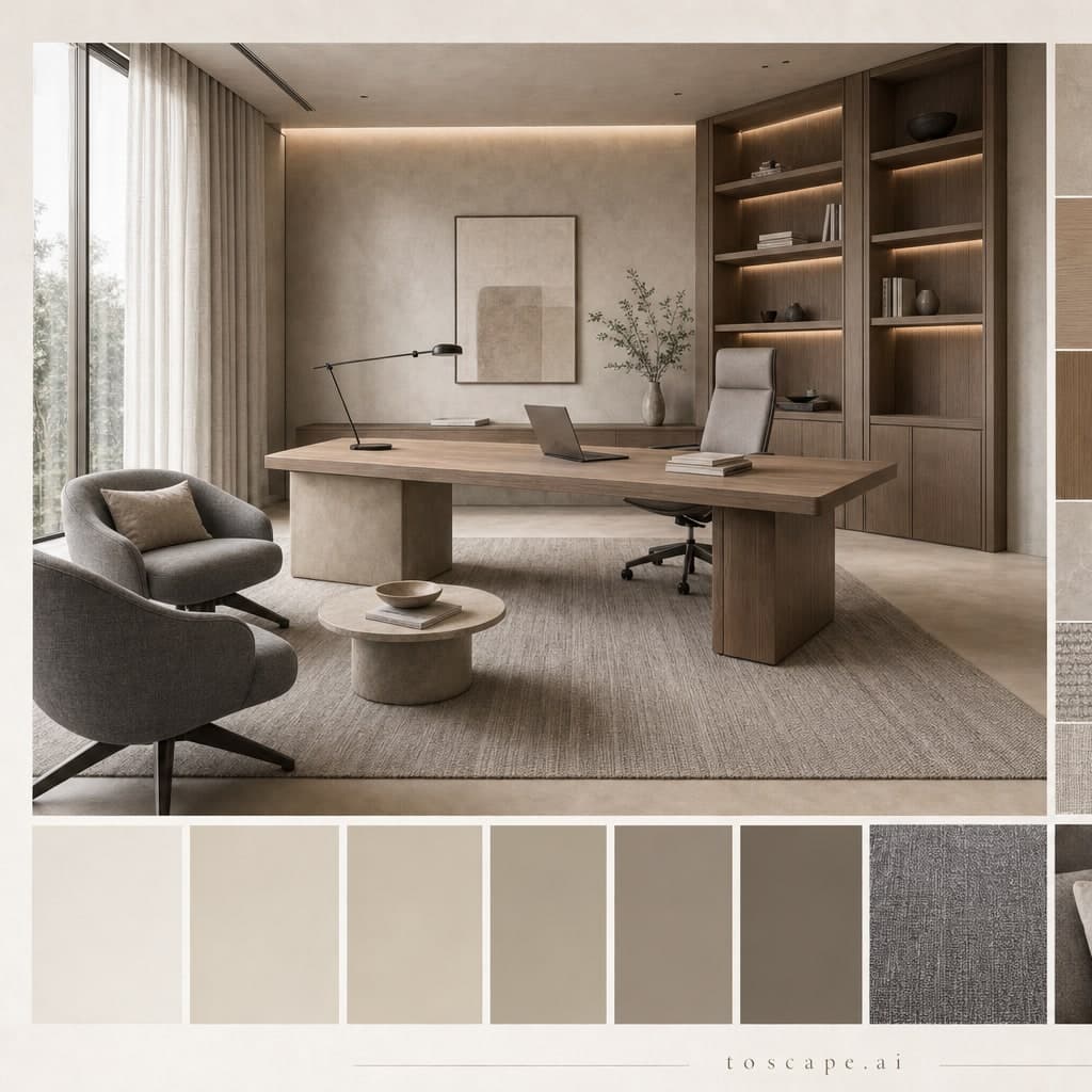 Modern Warm Neutral Office — Matte interior moodboard card