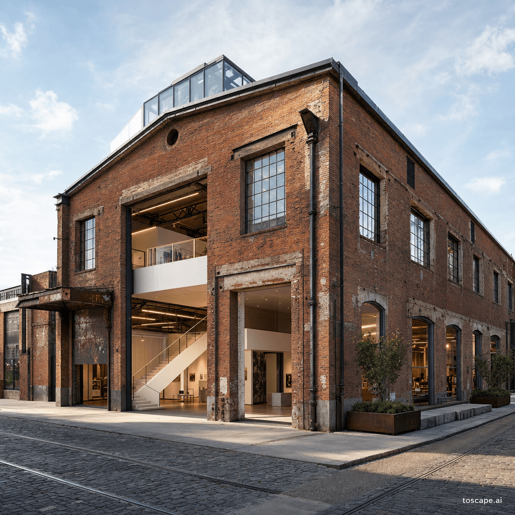 ADAPTIVE REUSE / INDUSTRIAL HERITAGE CONVERSION architectural style - Global (1960s-present, accelerating 1990s); Core identity: Existing industrial/warehouse/...