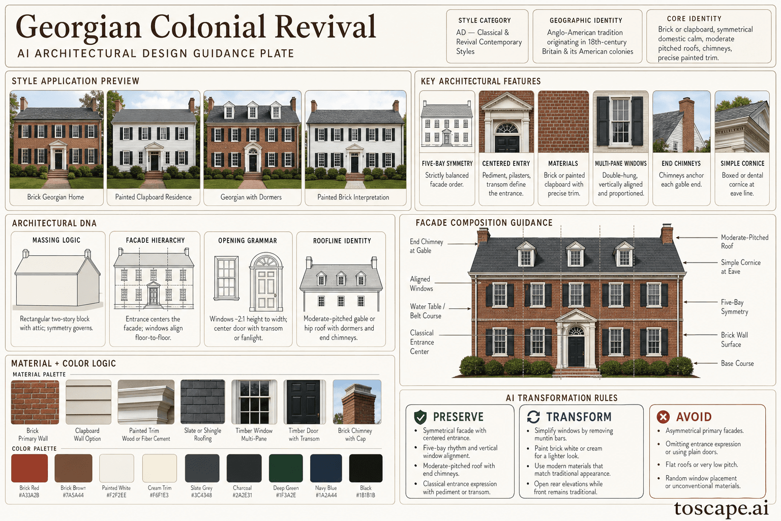 Georgian Colonial Revival hero plate - Anglo-American architectural tradition - originating in 18th-century Britain and its...