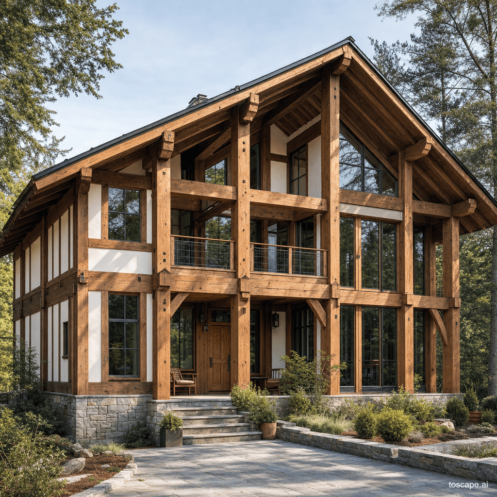 HEAVY TIMBER JOINERY / TIMBER FRAME architectural style - Global (Japan, Europe, Scandinavia, North America); Core identity: Exposed heavy timber...
