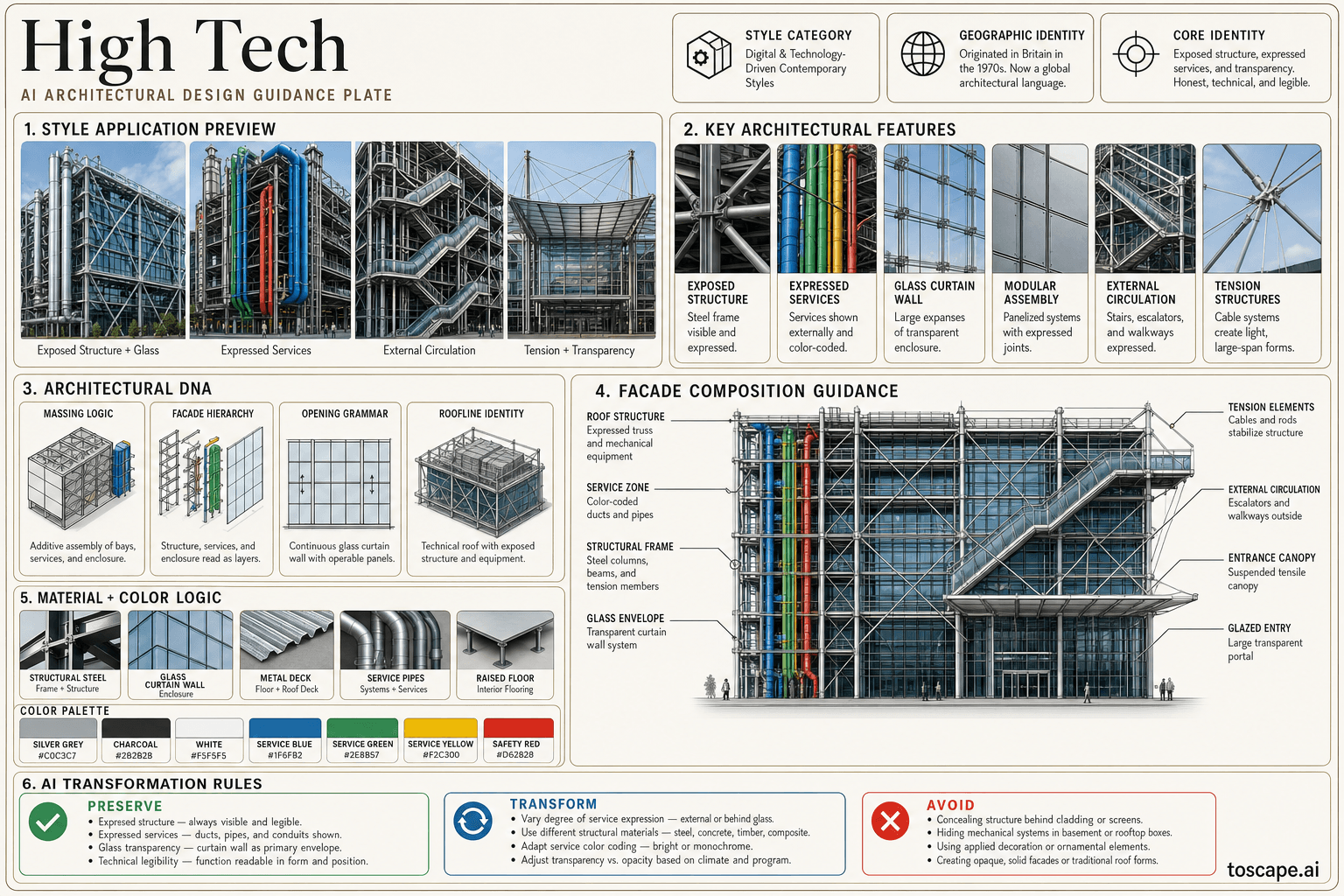 High Tech hero plate - Originated in Britain in the 1970s with architects Norman Foster, Richard Rogers,...