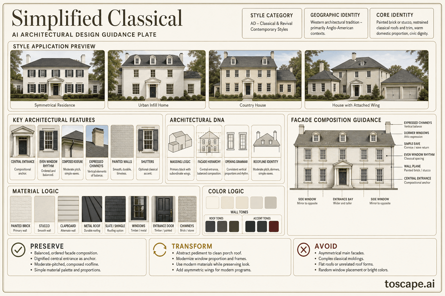 Simplified Classical hero plate - Western architectural tradition - primarily Anglo-American contexts.