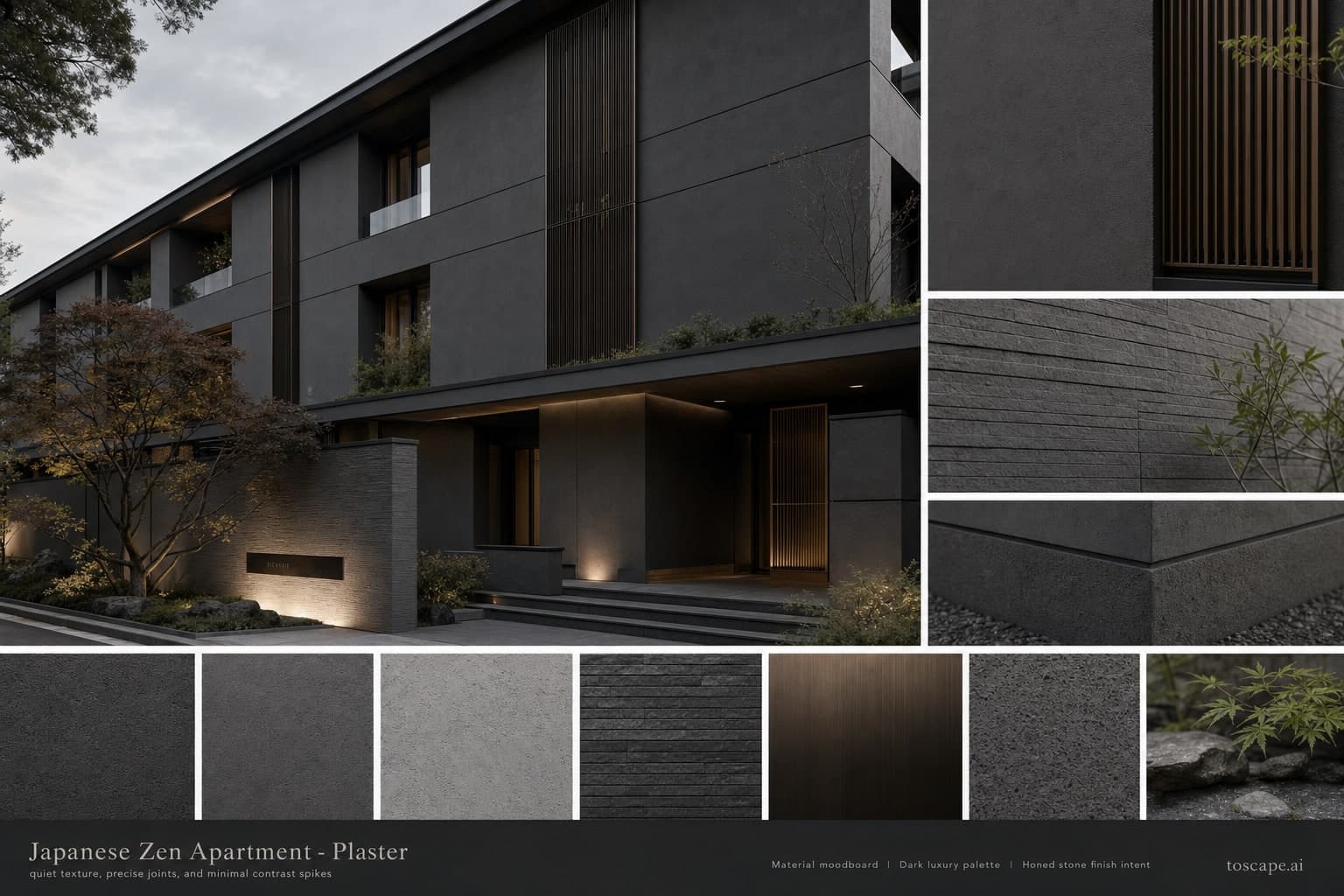 Japanese Zen Apartment — Plaster exterior moodboard plate