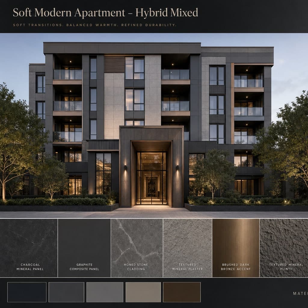Soft Modern Apartment — Hybrid Mixed exterior moodboard card