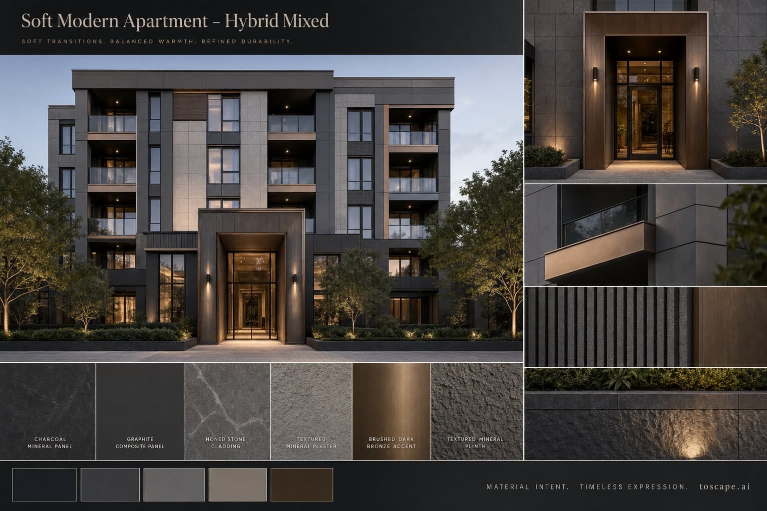 Soft Modern Apartment — Hybrid Mixed exterior moodboard plate