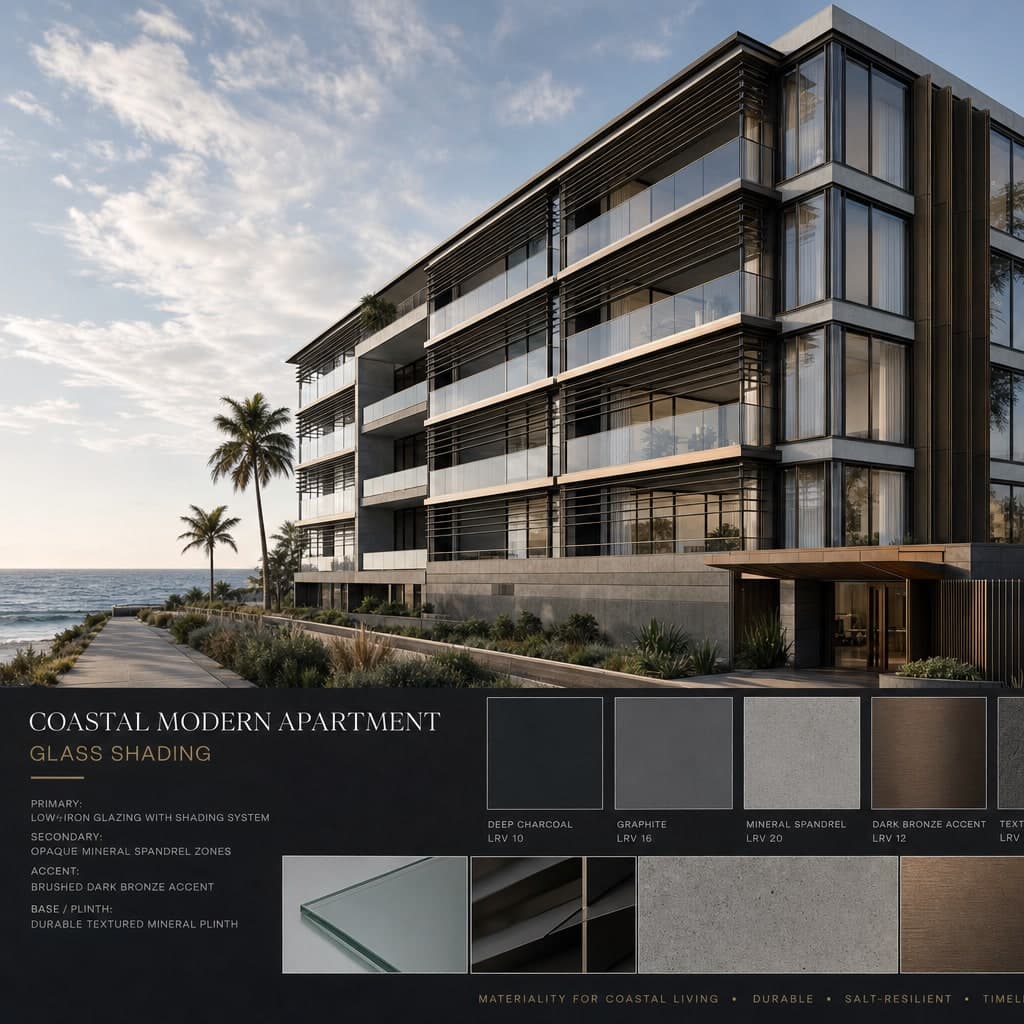 Coastal Modern Apartment — Glass Shading exterior moodboard card