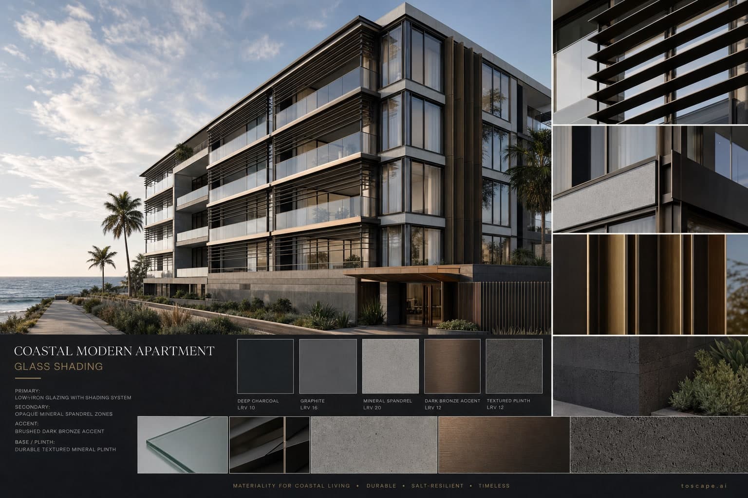 Coastal Modern Apartment — Glass Shading exterior moodboard plate