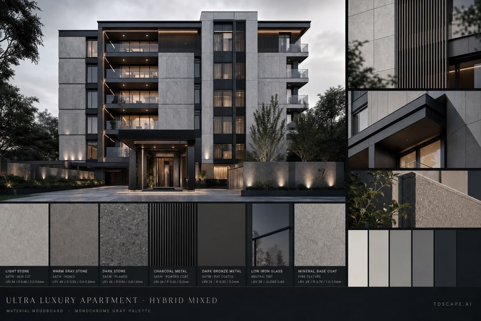 Ultra Luxury Apartment — Hybrid Mixed exterior moodboard plate