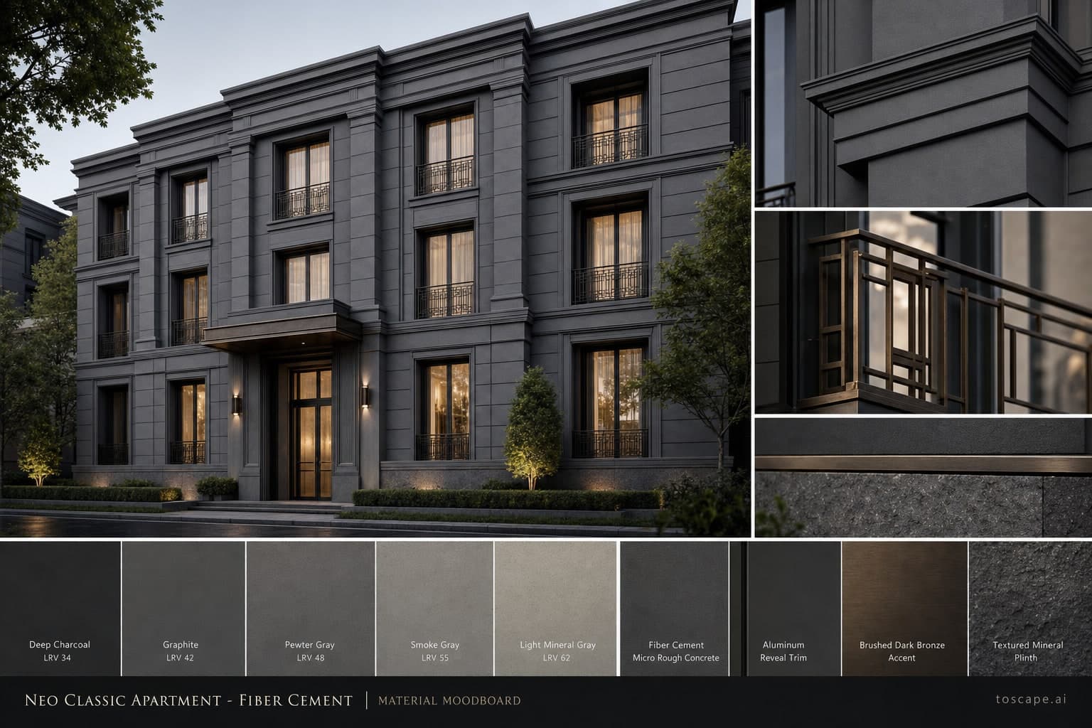 Neo Classic Apartment — Fiber Cement exterior moodboard plate