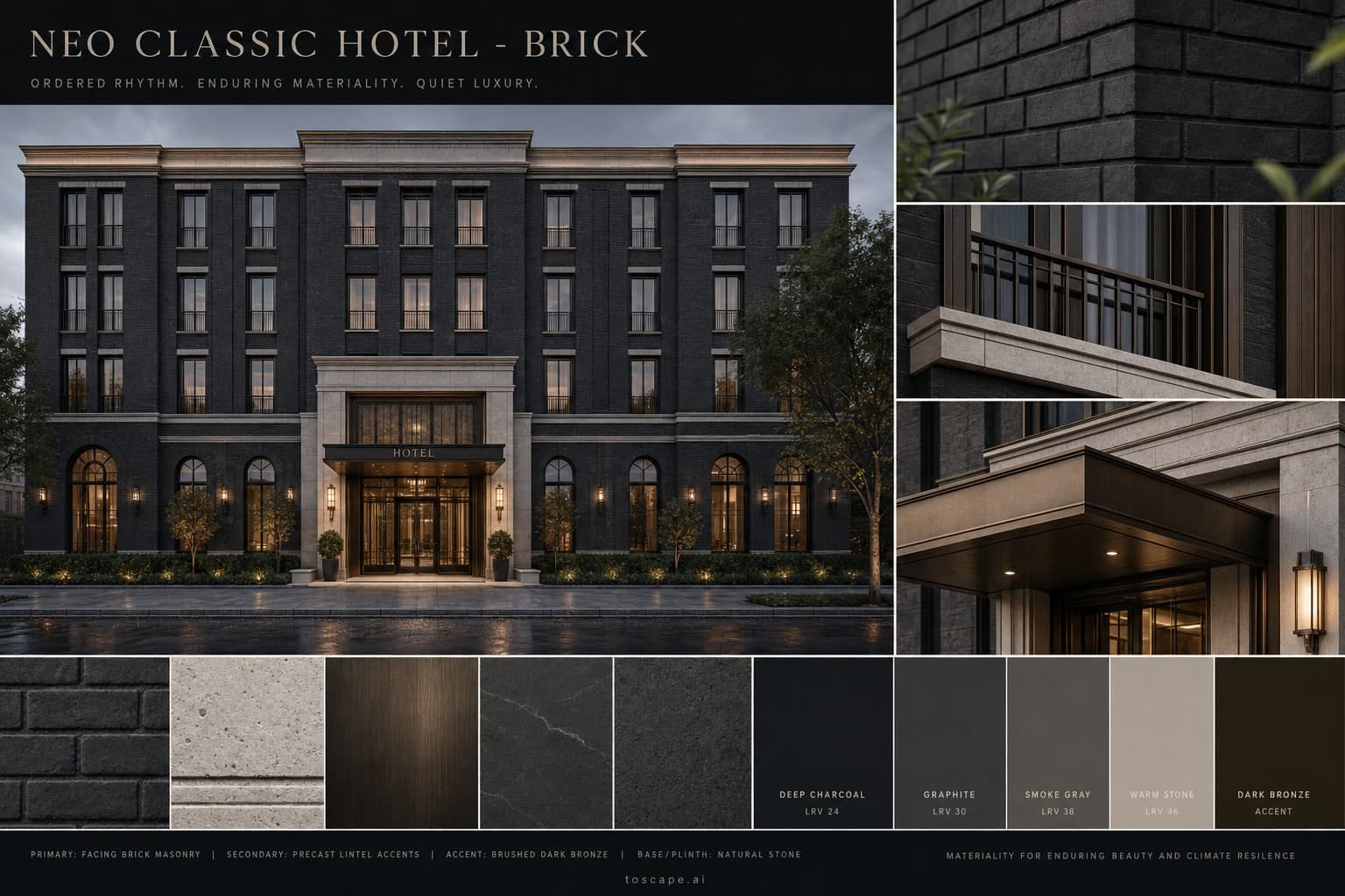 Neo Classic Hotel — Brick exterior moodboard plate