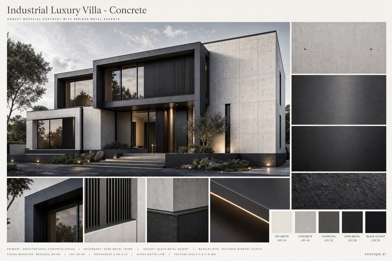 Industrial Luxury Villa — Concrete exterior moodboard plate