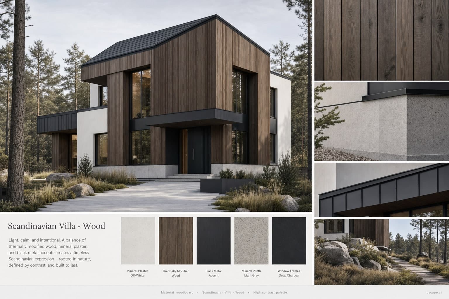 Scandinavian Villa — Wood exterior moodboard plate