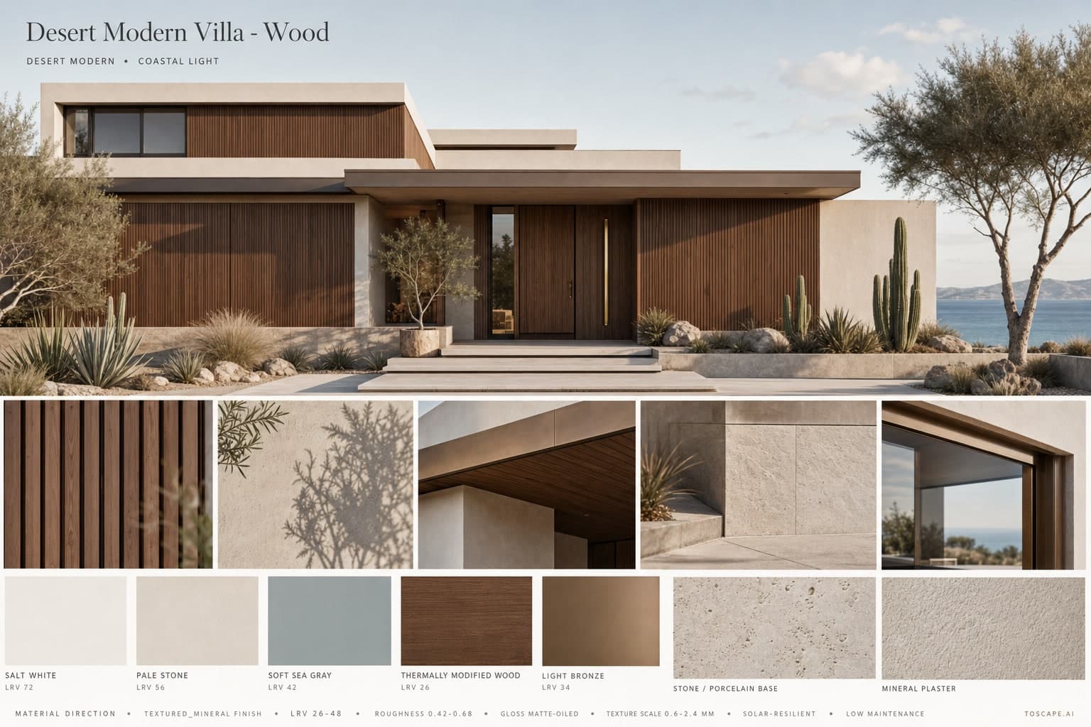 Desert Modern Villa — Wood exterior moodboard plate