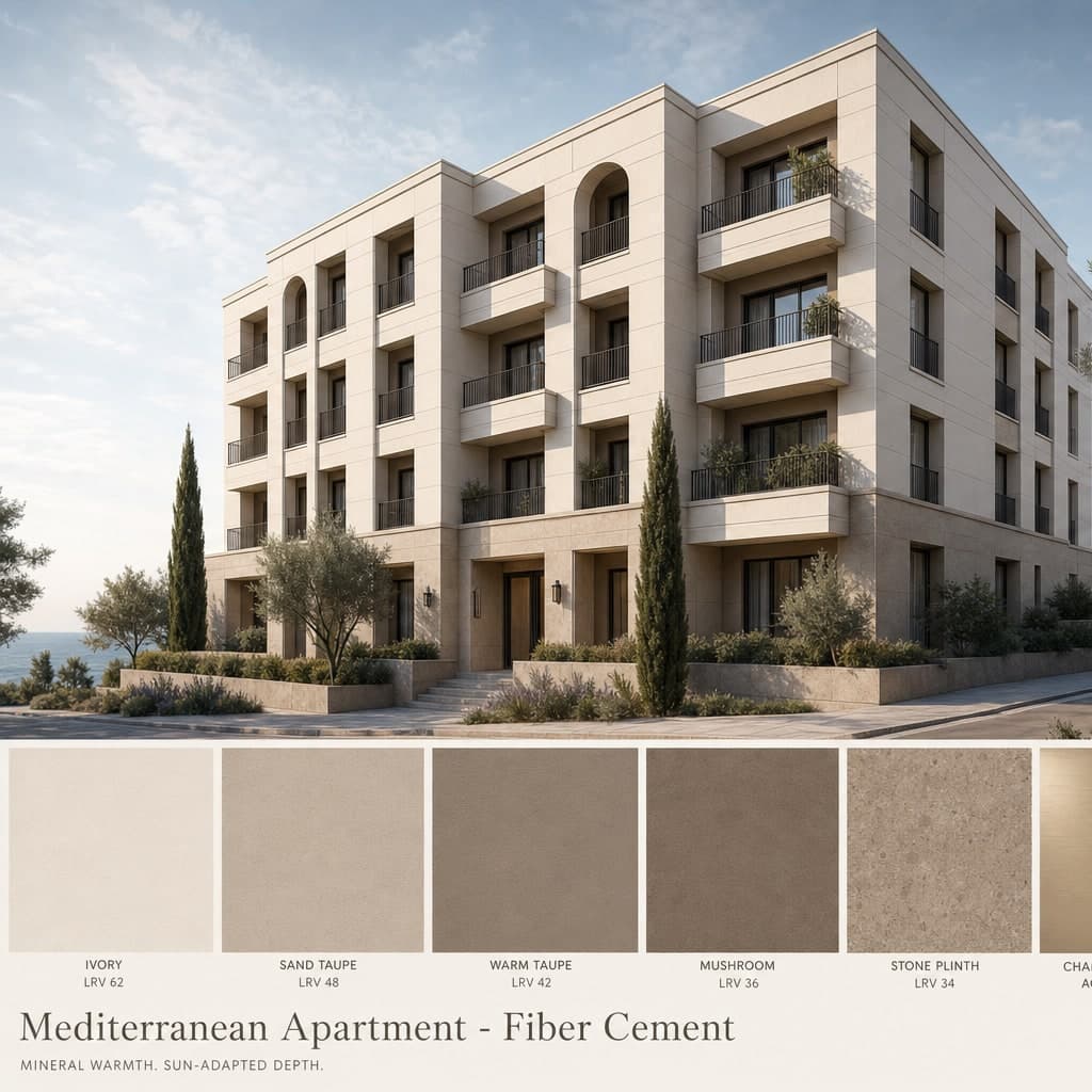 Mediterranean Apartment — Fiber Cement exterior moodboard card