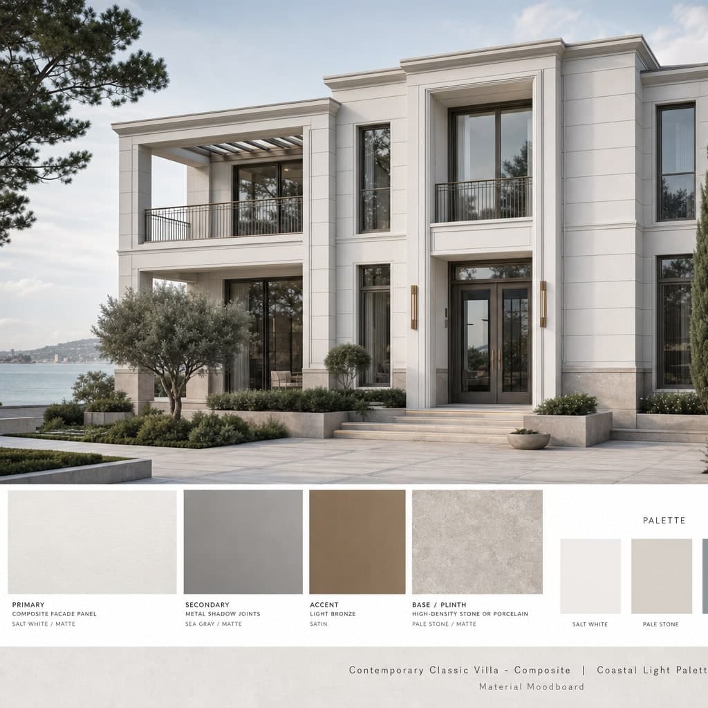 Contemporary Classic Villa — Composite exterior moodboard card