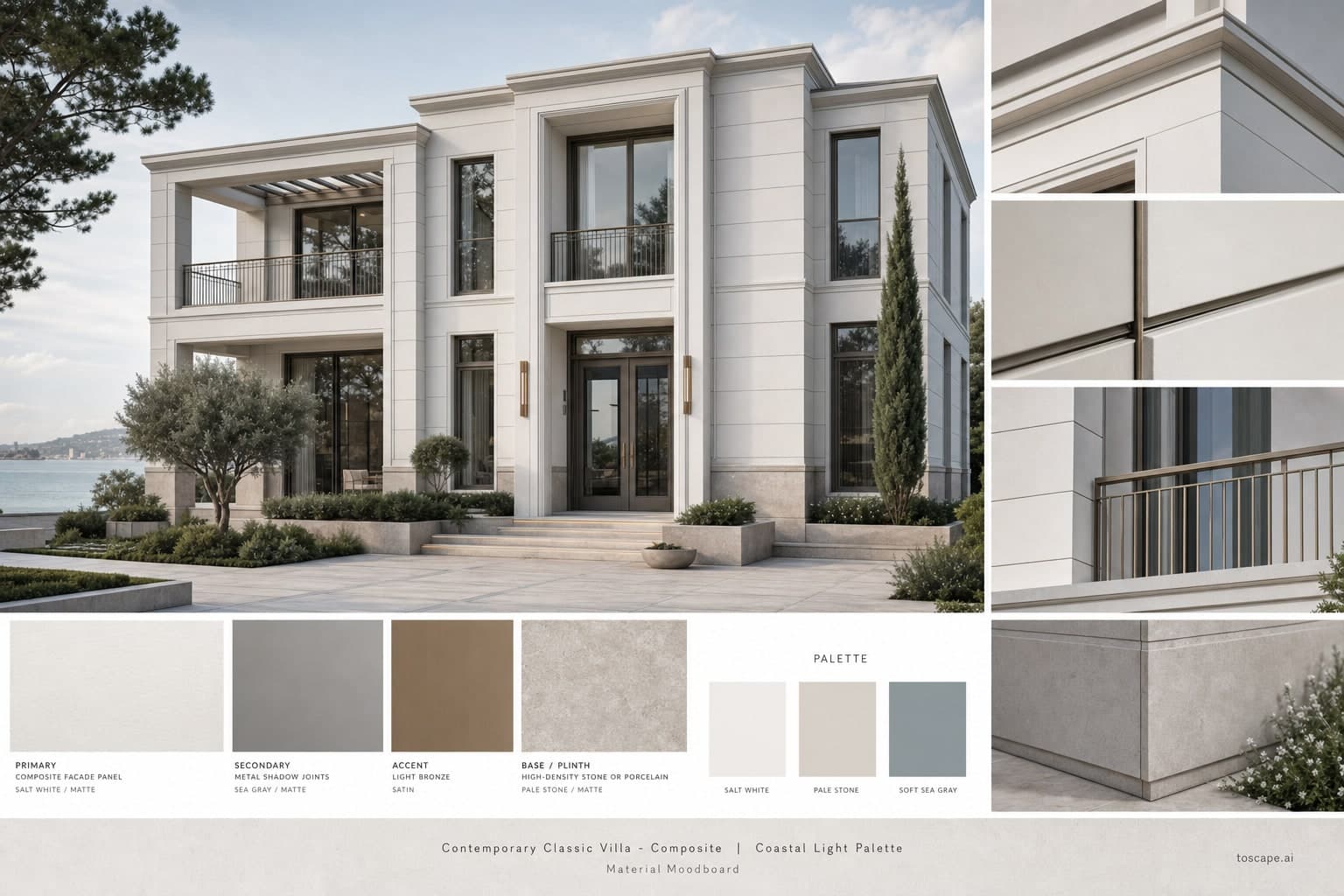 Contemporary Classic Villa — Composite exterior moodboard plate