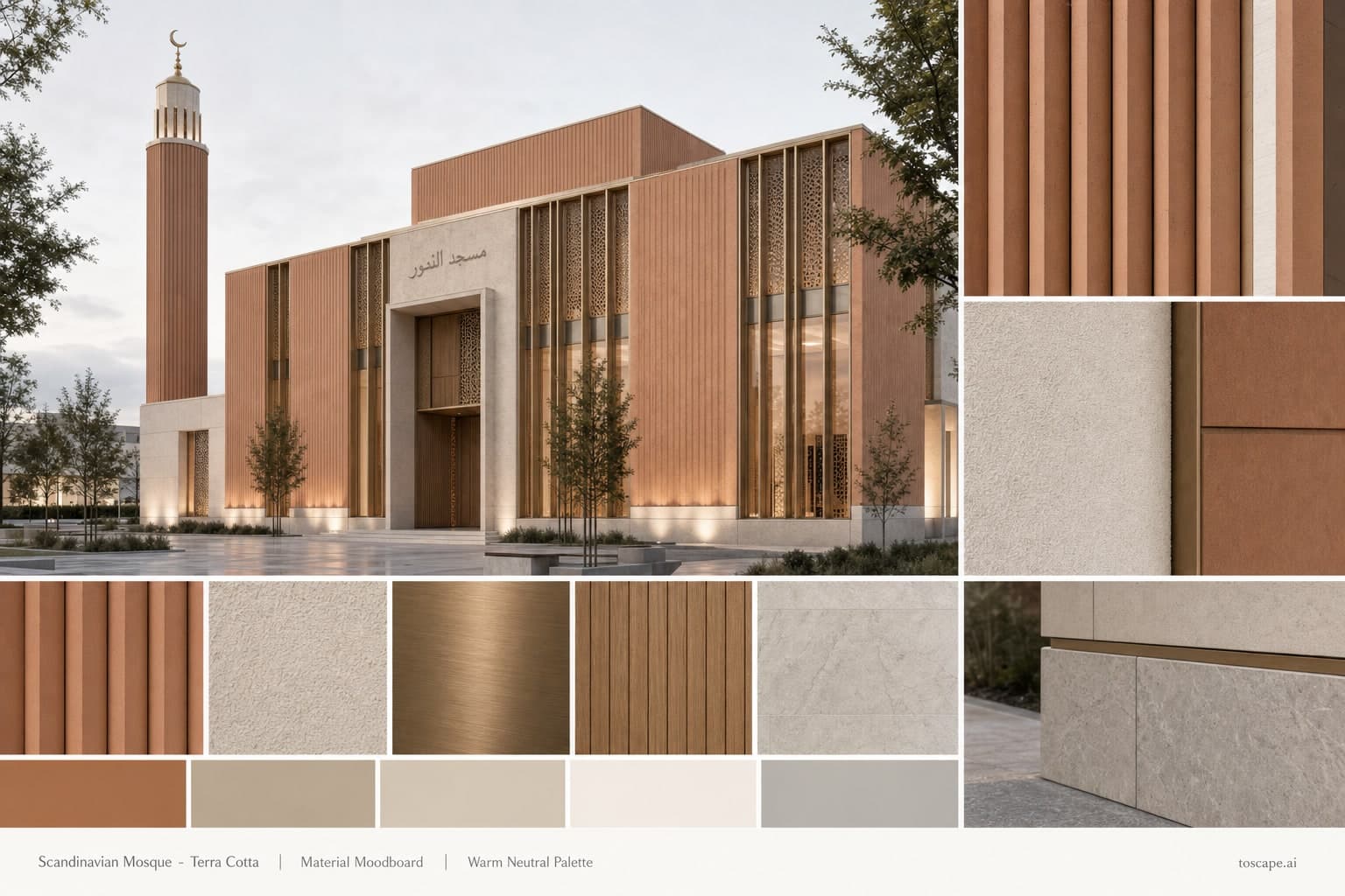 Scandinavian Mosque — Terra Cotta exterior moodboard plate
