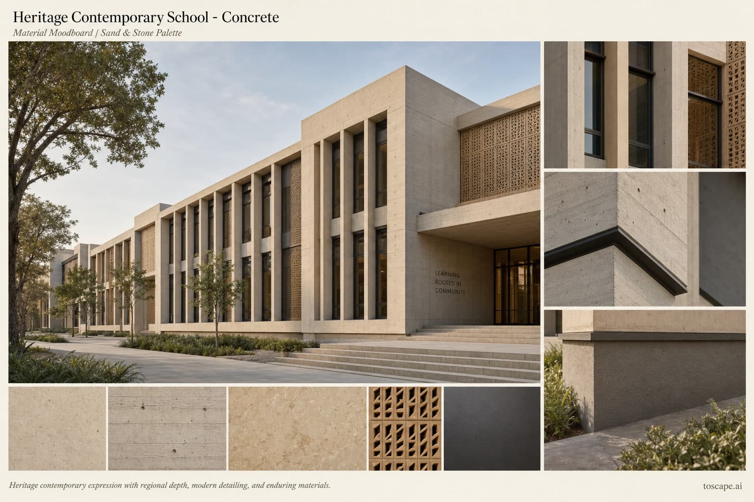 Heritage Contemporary School — Concrete exterior moodboard plate
