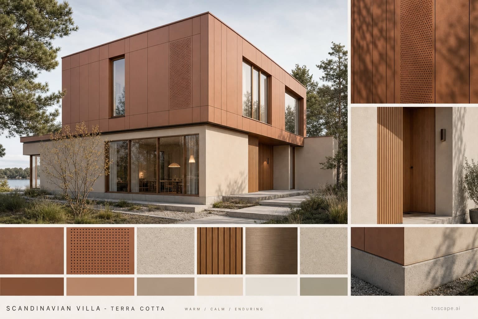 Scandinavian Villa — Terra Cotta exterior moodboard plate